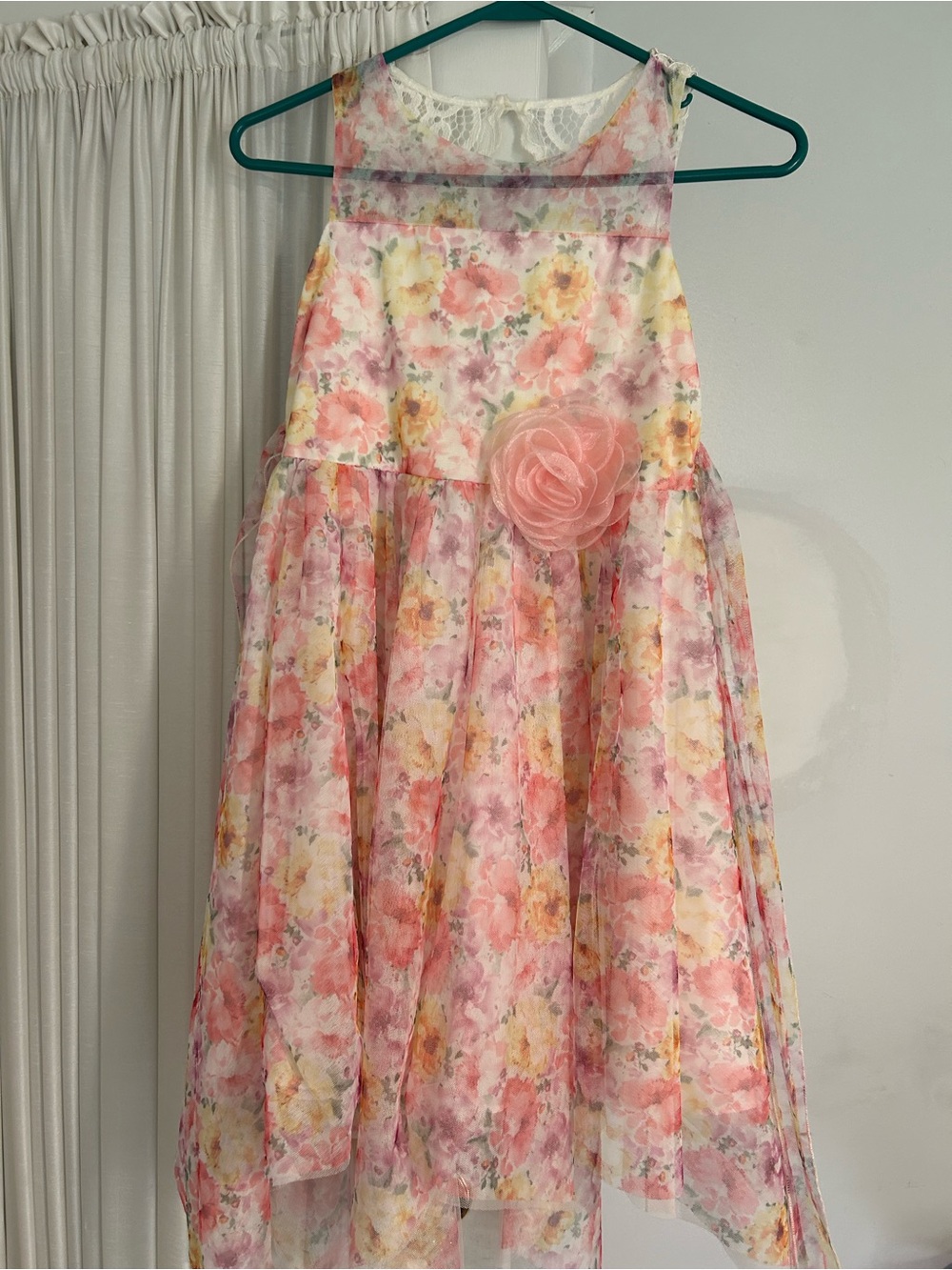 Bonnie Jean Pink Floral High-Low Dress with Rosette